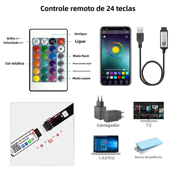 Imagem de Luzes de Tira LED RGB com Controle Bluetooth - 5V USB - Fita para TV e Decoração de Festa