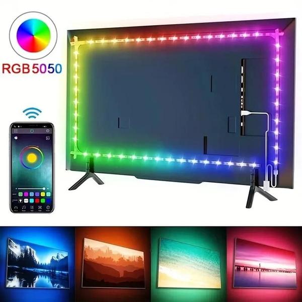 Imagem de Luzes de Tira LED RGB Inteligentes - 1m, 3m e 5m - Controle Remoto e Mudança de Cor