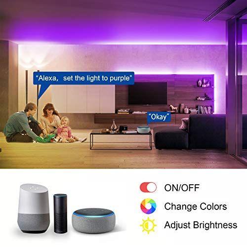 Imagem de Luzes de tira LED WiFi de 65,6 pés, volivo smart LED Light Strip Compatível com Alexa e Google Home, App&Remote&Voice Controlled Music Sync Color Changing RGB 5050 LED Lights for Bedroom Kitchen,Party,TV