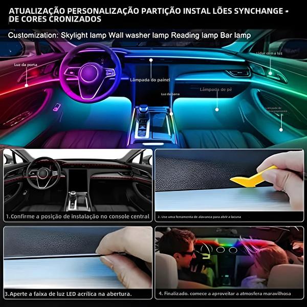 Imagem de Luzes Interiores de Carro RGB com 64 Cores - Tira de LED Universal