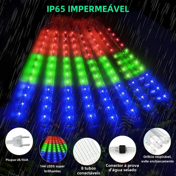 Imagem de Luzes LED para Chuva de Meteoros - 8 Tubos para Decoração de Jardim de Natal