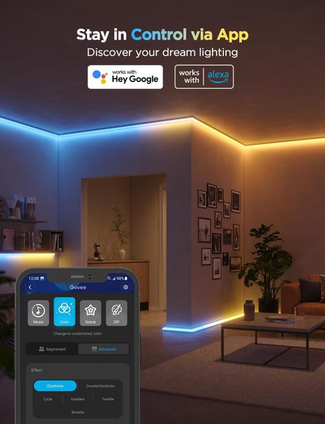 Luzes LED Strip Govee RGBIC de 16,4 pés com capas funcionam com Alexa Imagem de Luzes LED Strip Govee RGBIC de 16,4 pés com capas funcionam com Alexa