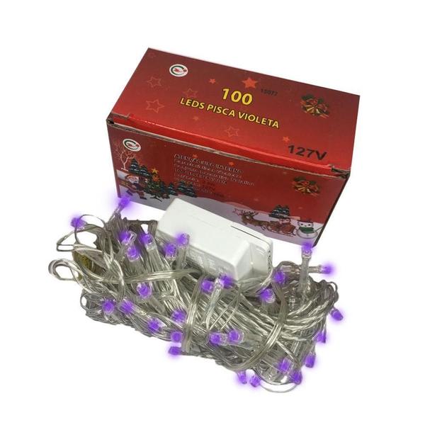Luzes Pisca Pisca 100 Leds Violeta 127V 10 Metros Natal - Chibrali Imagem de Luzes Pisca Pisca 100 Leds Violeta 127V 10 Metros Natal