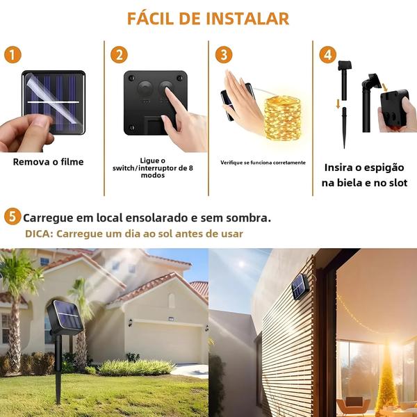 Imagem de Luzes Solares de Cordão Impermeáveis para Exteriores - 8 Modos - Decoração de Casamento e Pátio