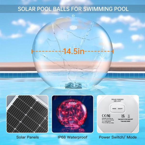 Imagem de Luzes solares flutuantes para piscina BelaRola 14,5 cm, 2 unidades IP68, impermeáveis