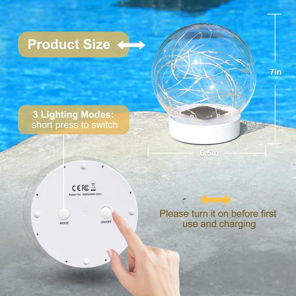 Imagem de Luzes Solares Flutuantes para Piscina LENONE - 2 Peças - LED Branco Quente