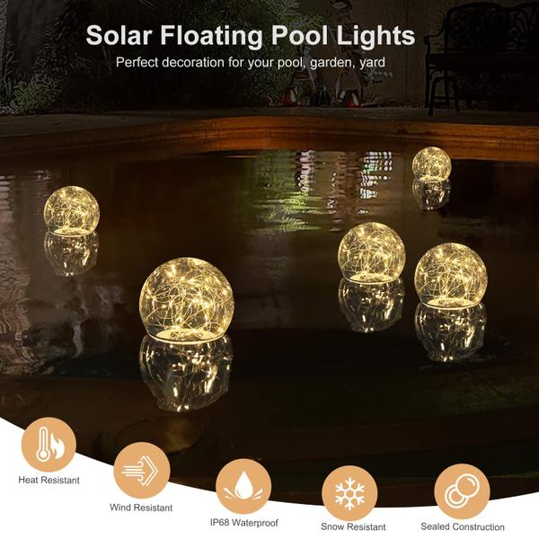 Imagem de Luzes solares flutuantes para piscina LENONE Warm White LED 2PCS