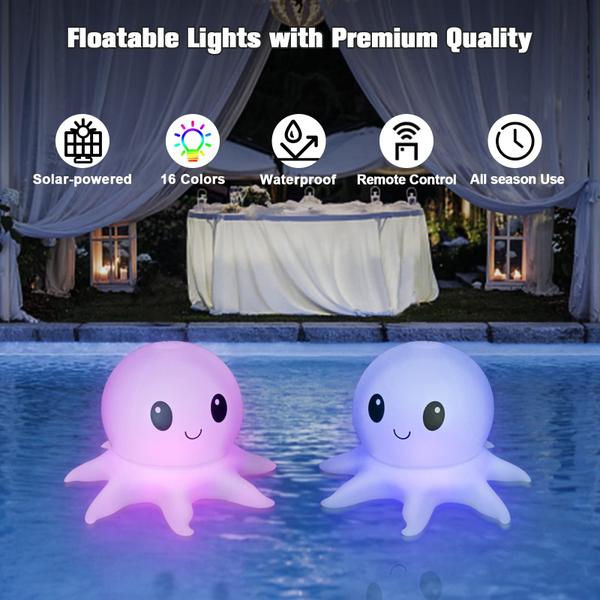 Imagem de Luzes solares flutuantes para piscina Qoolife Octopus com controle remoto