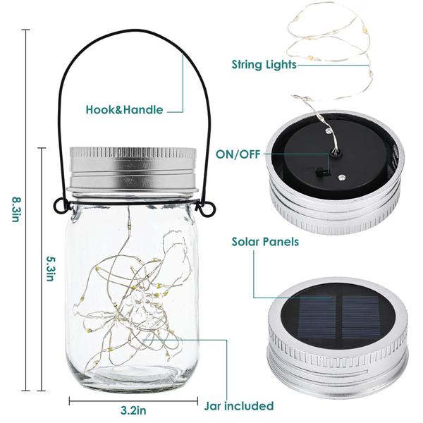 Imagem de Luzes solares suspensas para jarra de vidro GIGALUMI, pacote com 6, 30 LED