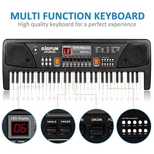 Imagem de M SANMERSEN Piano para Crianças com Microfone, Piano de Teclado para Iniciantes Teclado Eletrônico 61 Teclas com Alto-falantes Duplos/LED Display/AUX-in Jack/Music Stand Piano Brinquedos para Meninas meninos de 3 a 12 anos