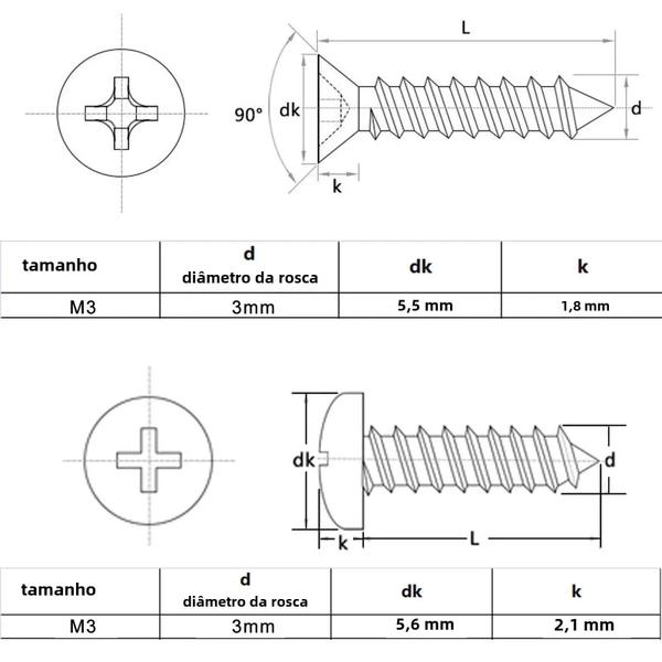 Imagem de M3 Sortimento Conjunto Kit 250 300 Pçs Phillips Plana Escareada Redonda Pan Cabeça Auto Rosqueamento