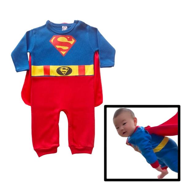 Imagem de Macacão Com Capa Removível Super Man Fantasia Super Homem Mesversário