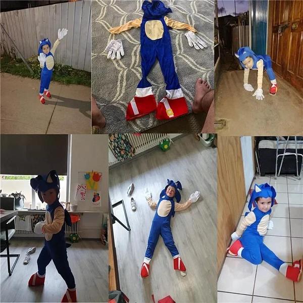 Imagem de Macacão de Cosplay de Ouriço para Meninos - Traje de Halloween com Luvas Brancas