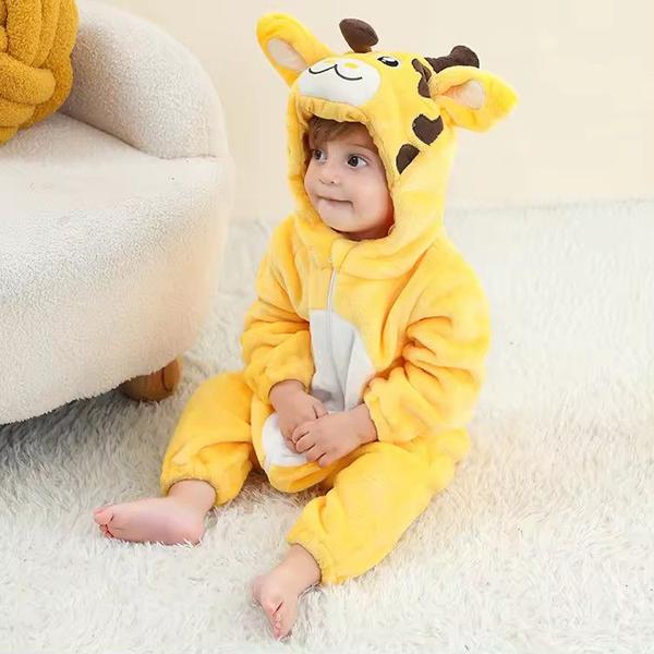 Imagem de Macacão Fantasia Infantil Irveno Frio Bebê Ursinho Girafa Amarelo