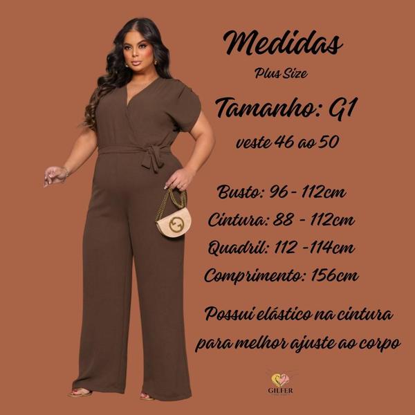 Macacão Feminino Plus Size G1 Cor Moda Marrom Café Transpassado