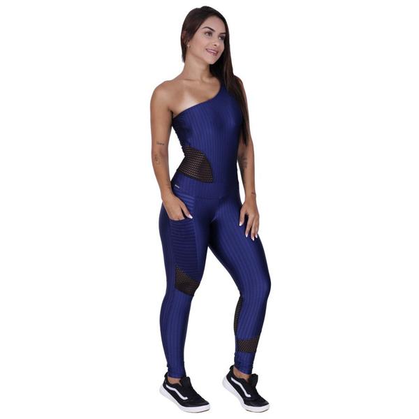 Imagem de Macacão Fitness Feminino Cirre 3D Recortes Tela Bolso Uma Lateral Bojo Orbis