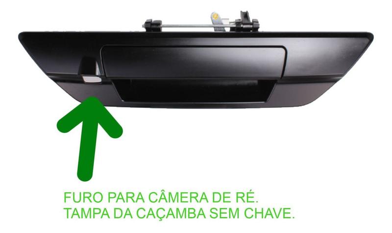 Imagem de Maçaneta da porta toyota hilux 2016 a 2022 tampa traseira preta s/furo chave c/ furo camera de re