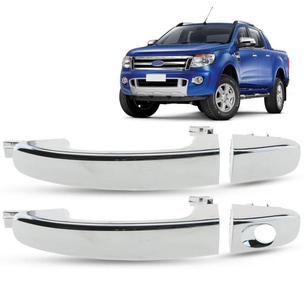 Imagem de Maçaneta Externa da Porta Dianteira Traseira Cromada Ford Ranger 2012 2013 2014 2015 2016 2017 2018 2019 2020 2021