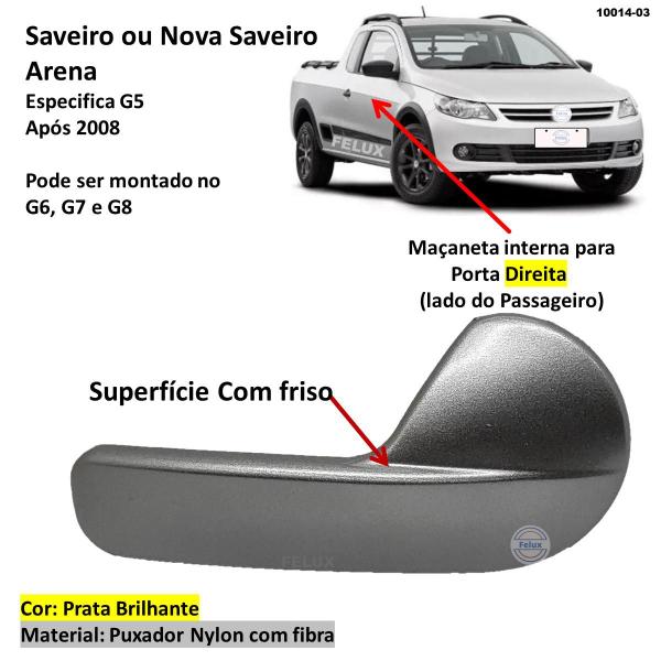 Imagem de Maçaneta Interna Dir Saveiro G5 G6 Após 2008 Prata Brilhante