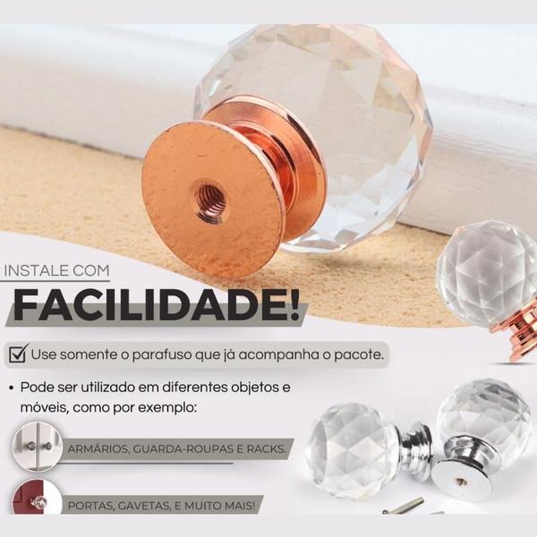 Imagem de Maçaneta Puxador Cristal Redondo Ponto Bola Cromado 40MM