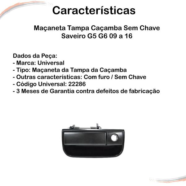 Imagem de Maçaneta Tampa Caçamba Saveiro G5 G6 09 a 16 Sem Chave