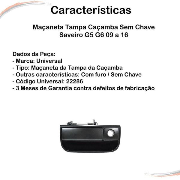 Imagem de Maçaneta Tampa Caçamba Saveiro G5 G6 09 a 16 Sem Chave - Universal