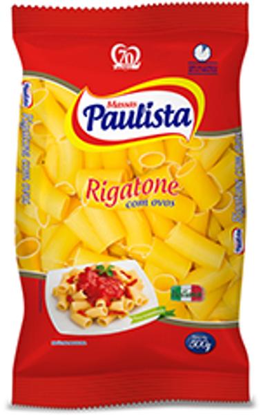 Macarrão Paulista Rigatone com Ovos Pacotes de 500g. Imagem de Macarrão Paulista Rigatone com Ovos Pacotes de 500g.