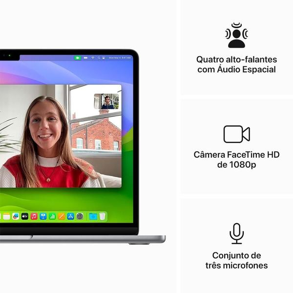 Imagem de MacBook Air Apple 13", M3, CPU de 8 Núcleos, GPU de 8 Núcleos, 8GB RAM, SSD 256GB, Cinza Espacial - MRXN3BZ/A