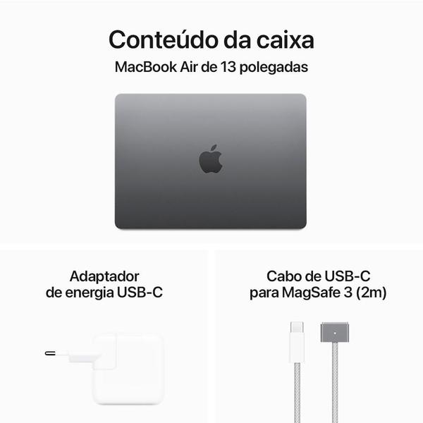 Imagem de MacBook Air Apple 13", M3, CPU de 8 Núcleos, GPU de 8 Núcleos, 8GB RAM, SSD 256GB, Cinza Espacial - MRXN3BZ/A