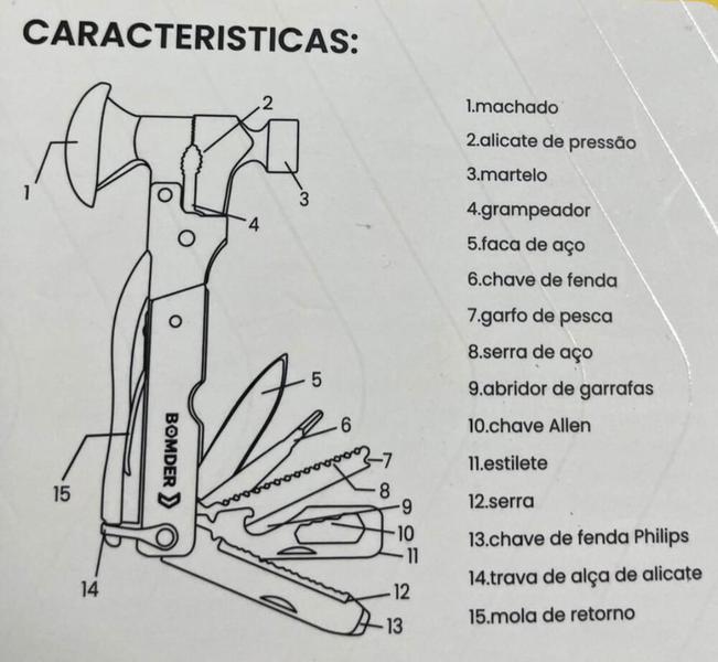 Imagem de Machado Alicate Martelo Chaves 16 Em 1 Multifuncional Caça Camping