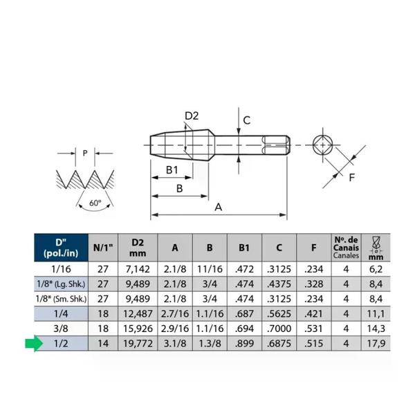 Imagem de Macho para tubo npt 1/2"