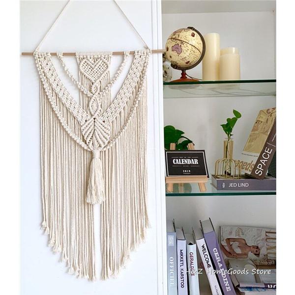 Imagem de Macrame Wall Hanging Tapestry Wall Decor Boho Bohemian Woven Home Decoration Handmade Living Room Apartment Dorm Tapeçarias Decorativas