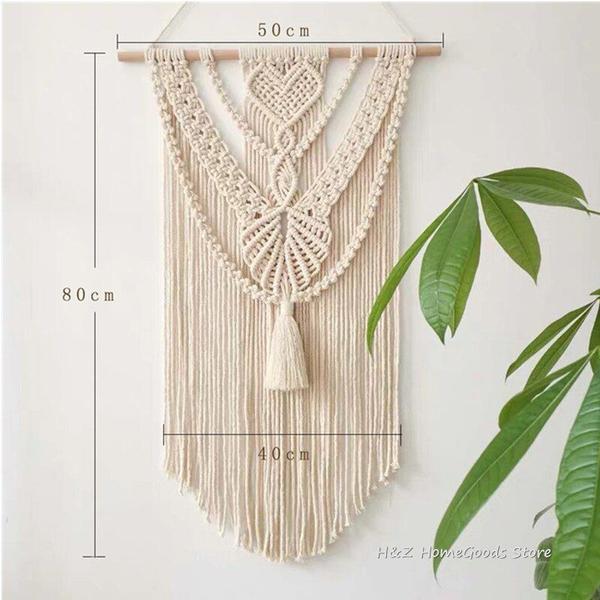 Imagem de Macrame Wall Hanging Tapestry Wall Decor Boho Bohemian Woven Home Decoration Handmade Living Room Apartment Dorm Tapeçarias Decorativas