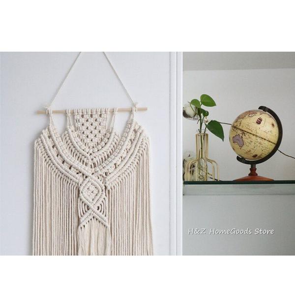 Imagem de Macrame Wall Hanging Tapestry Wall Decor Boho Bohemian Woven Home Decoration Handmade Living Room Apartment Dorm Tapeçarias Decorativas