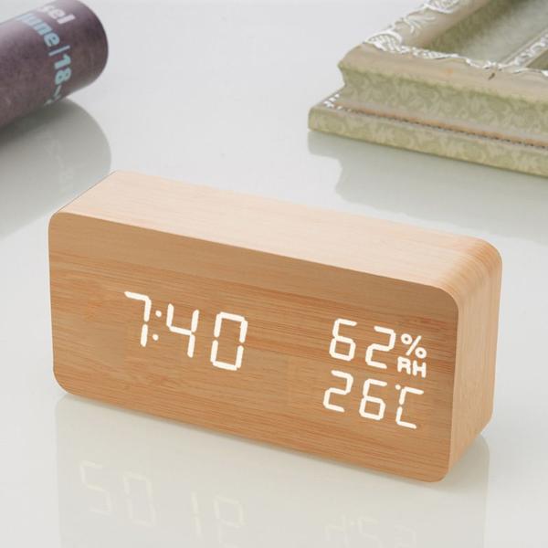 Imagem de Madeira LED Digital Alarm Clock D2 Alarme de Mesa de Controle de Voz 