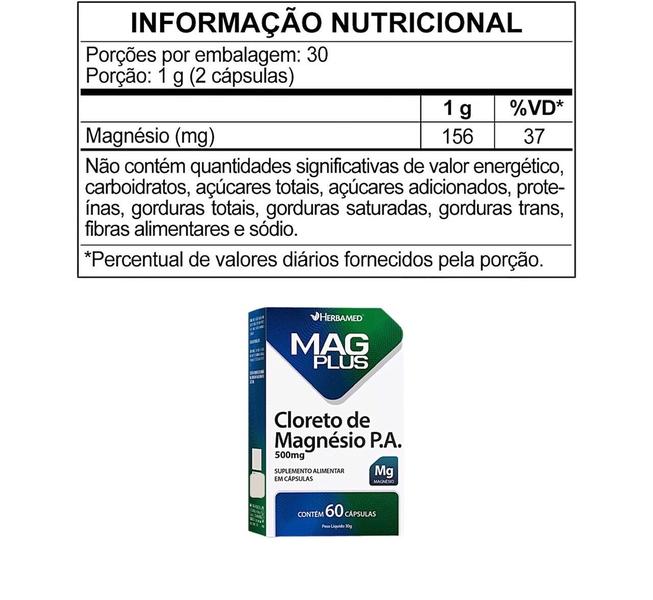 Imagem de Mag Plus Cloreto De Magnésio P.a. 60 Cápsulas - Herbamed