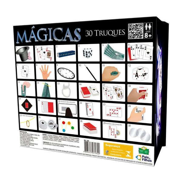 Imagem de Magica Brinquedo Infantil Kit 30 Truques Cartola Varinha Baralho Pais e Filhos 7282