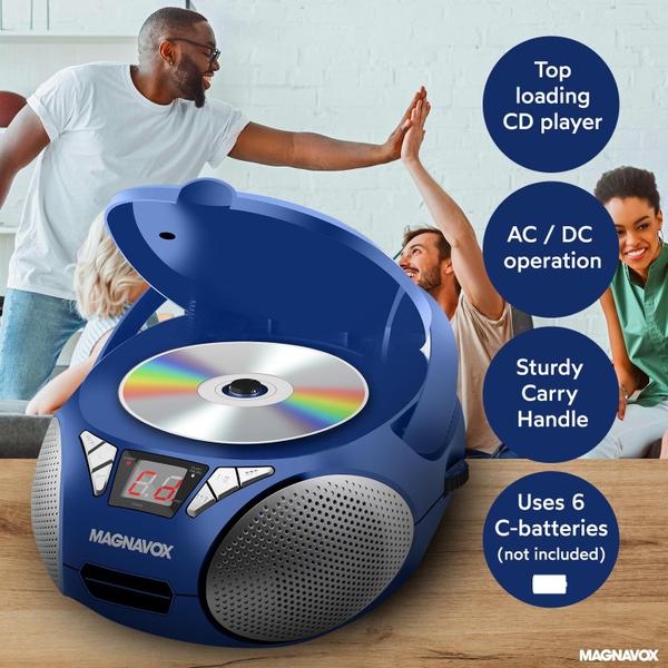 Imagem de Magnavox MD6924-BL Portátil Top Loading CD Boombox com Rádio Estéreo AM/FM em azul   compatíveis com CD-R/CD-RW  de exibição LED  suportados pelo porto de AUX  de CD Player programável