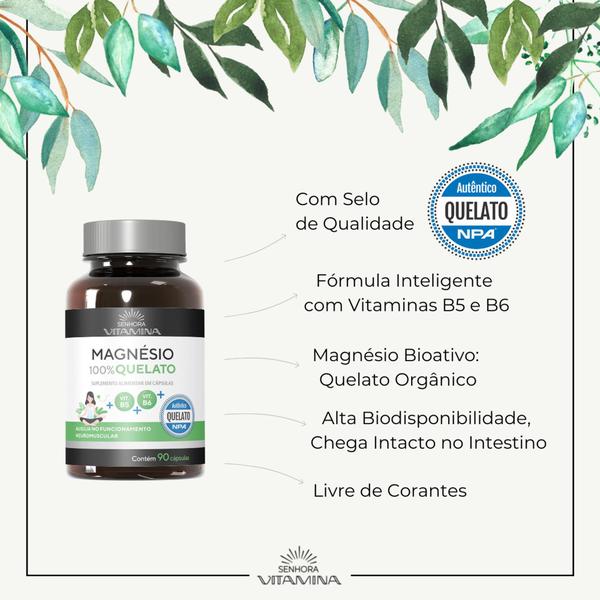 Imagem de Magnésio 100% Quelato 350 Mg Com Vitaminas B5 E B6 (2 potes) (180 Cáps)