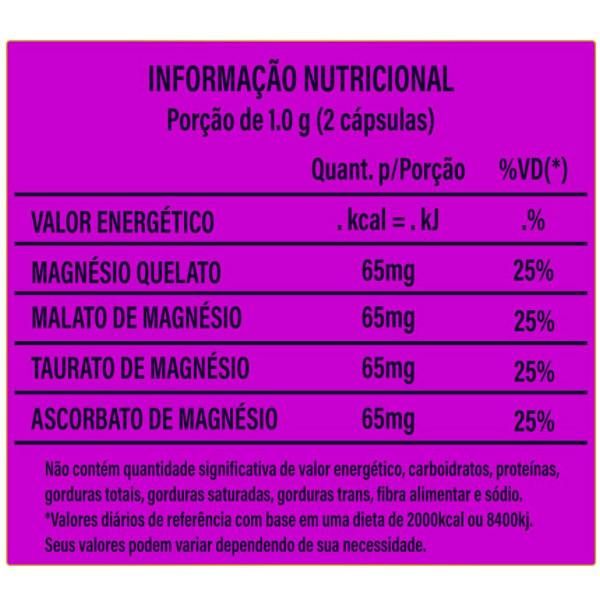 Imagem de Magnésio 4 em 1 65mg Quelato Malato Taurato Ascorbato 60 Cápsulas Blend 500mg Concentrado Puro Plus