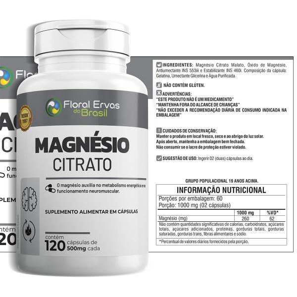 Imagem de Magnésio Citrato 500mg 120 Cápsulas