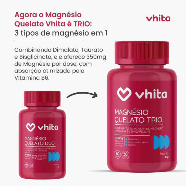 Imagem de Magnésio Dimalato Quelato, Magnésio Taurato e Magnésio Bisglicinato com Vitamina B6 350mg - 6 potes com 60 cápsulas cada, Vhita