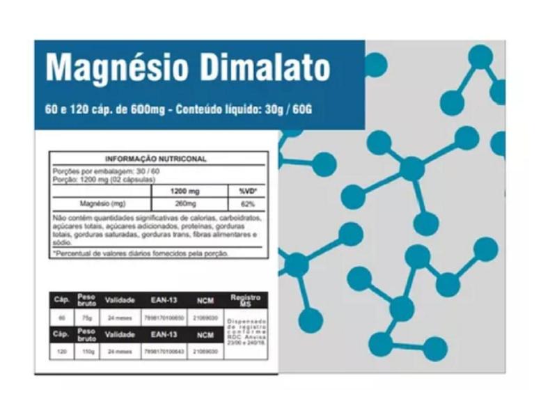 Imagem de Magnesio Dimalato Suplemento Alimentar Saude 120 Capsulas C/ Porta Cápsulas