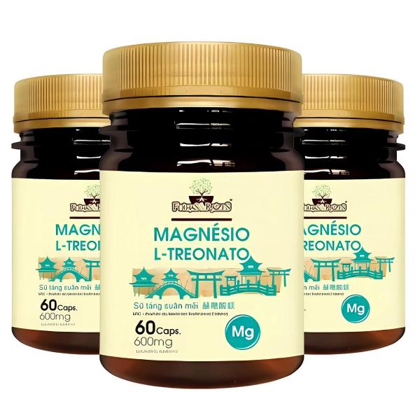 Imagem de Magnésio L Treonato 600 mg Folhas & Raízes 60 Cápsulas Kit 3 Unidades