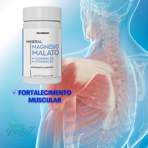 Imagem de Magnésio Malato Vitaminas D3 + K2 Suplemento Alimentar Natural 60 Cápsulas 100% Puro Original Concentrado Natunéctar