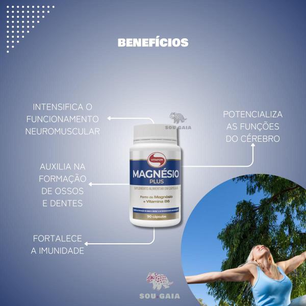 Imagem de Magnésio Plus e Vitamina B6 Cápsulas Vitafor Bisglicinato equilíbrio dos eletrólitos potencializa a imunidade funções do cérebro 