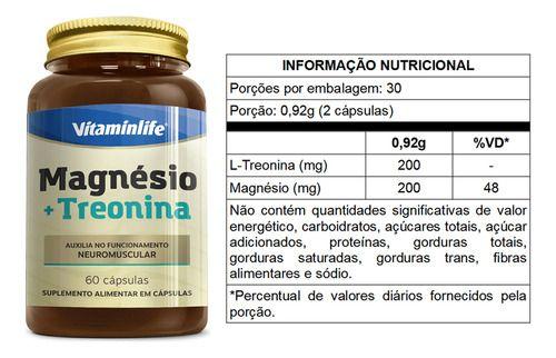 Imagem de Magnésio Treonina Vitaminlife 60 Cápsulas Sabor Sem Sabor (natural)