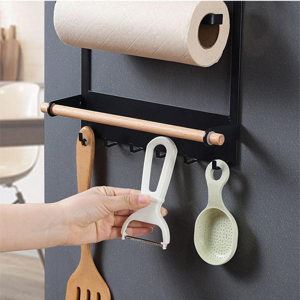 Imagem de Magnet Fridge Shelf Paper Towel Roll Holder Magnetic Storage Rack Spice Hang Rack Decorative Metal Shelf Kitchen Organizer Suportes e racks de armazenamento