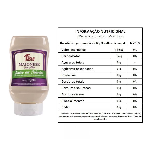 Maionese Com Alho - Mrs Taste 335g - Smart Foods Imagem de Maionese Com Alho - Mrs Taste 335g