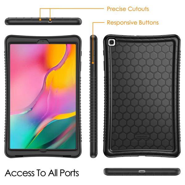 Imagem de Maiúscula caixa de silicone para Samsung Galaxy Tab A 10.1 2019 Modelo SM-T510 (Wi-Fi) SM-T515(LTE) SM-T517(Sprint), Honey Comb Series Kids Friendly Light Weight Shock Proof Protective Cover, Preto